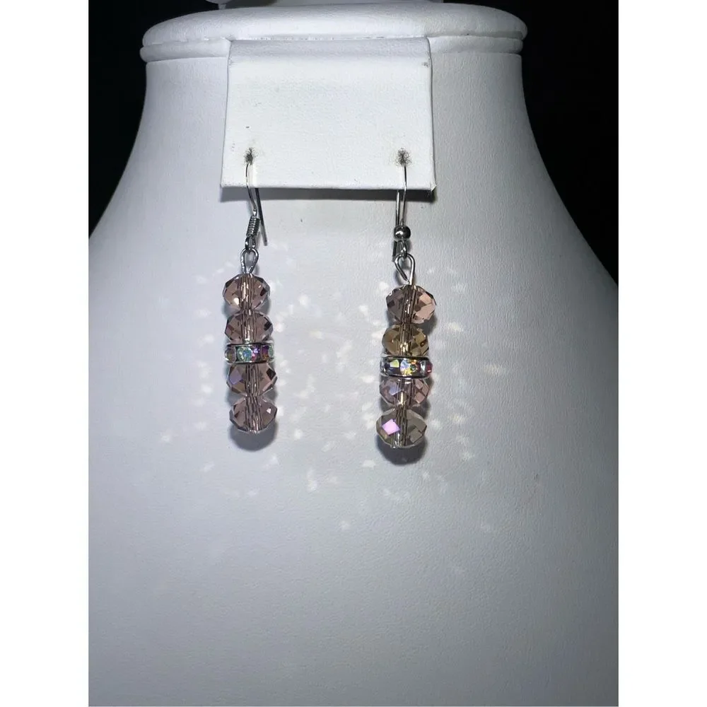 Pink Iridescent Faceted Bead Earrings